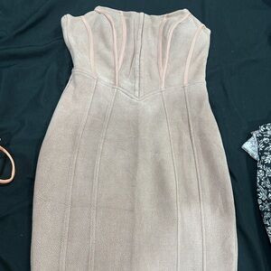 Fashion Nova Strapless Dress in Beige and Pink